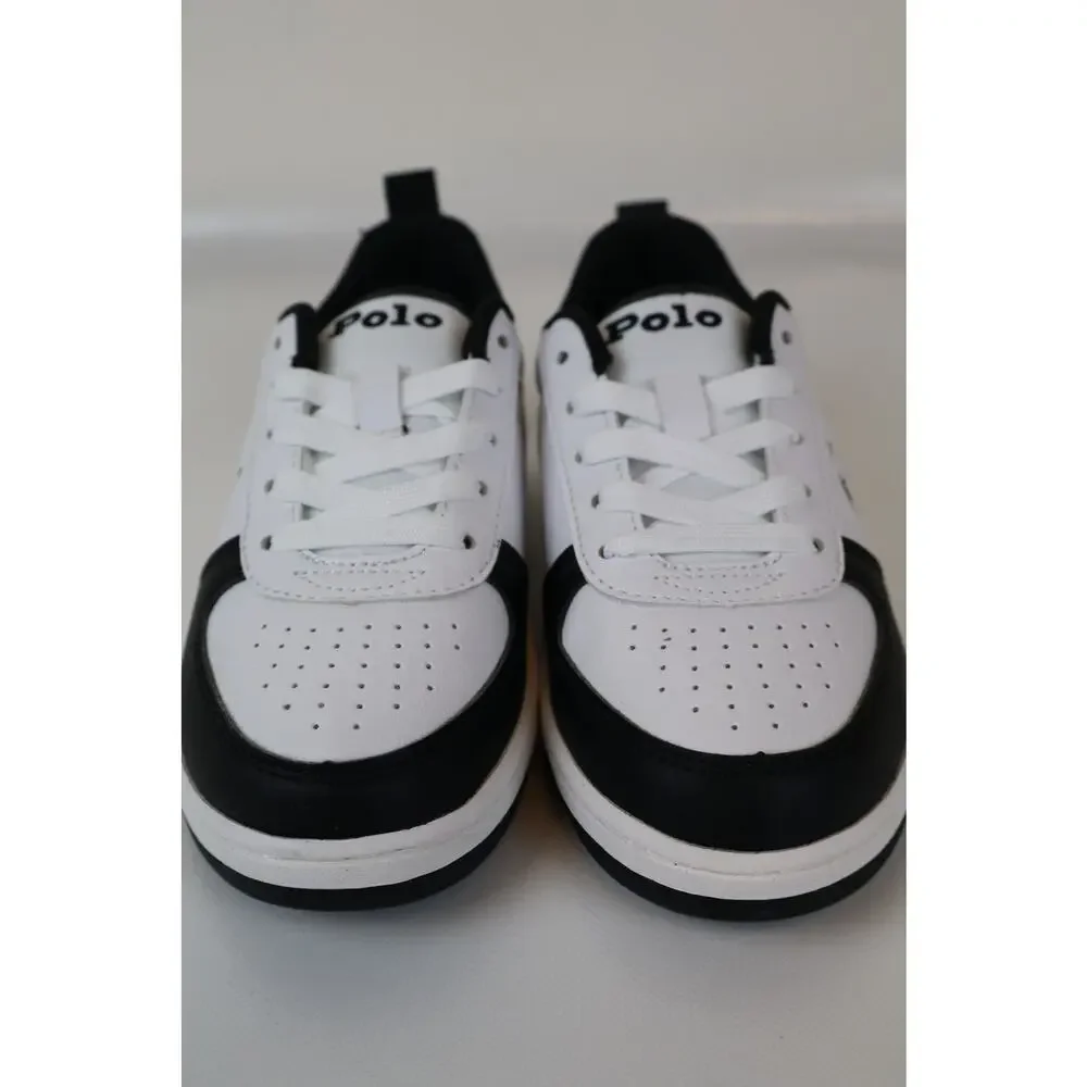 NEW Polo Ralph Lauren Court II Sneakers Kids Black White Lace Up Size 13 Child